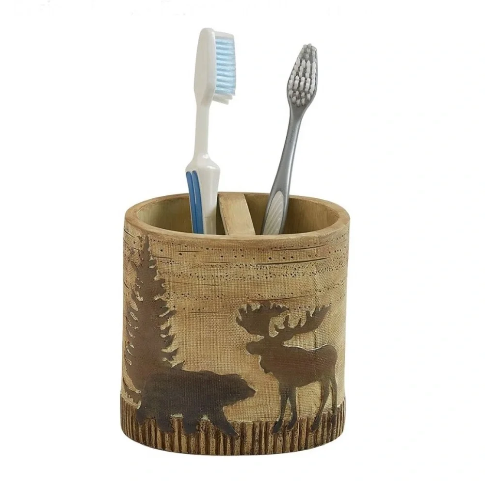 Toothbrush and soap holder bear cabin lodge rustic bathroom accessories